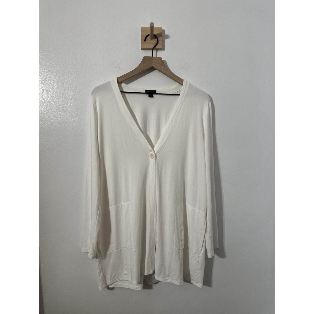 J.Jill Wearever Women’s Cardigan White Single Button Pockets Sz M Rayon Classic
